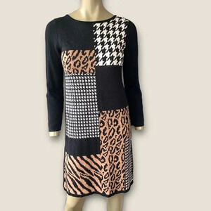 Spense Patchwork Long Sleeve Knit Pullover Sweater Dress Size M Quilt Pattern
